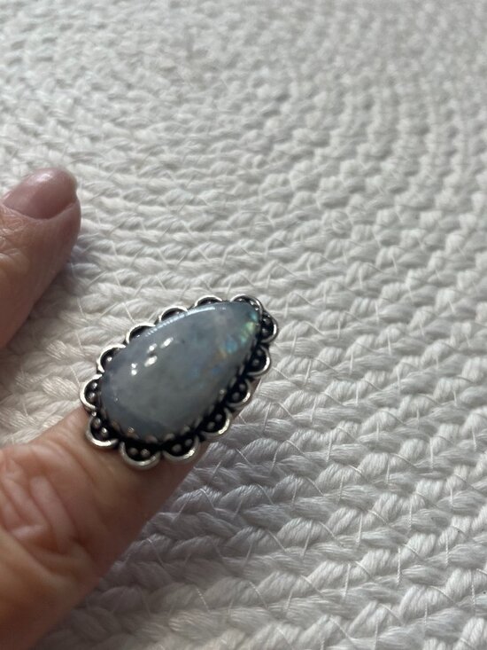 Gorgeous RAINBOW MOONSTONE Handmade Sterling 925 Ring Size 5 #878D - Picture 3 of 3